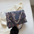 Blaue Jacquard-Stofftasche mit geometrischem Muster und goldener Kette im Retro-Stil - Blau (Geometrische Textur)