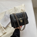 Bolso bandolera negro acolchado con cadena dorada y bordado elegante para mujer - Negro