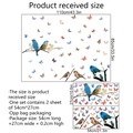 Gedetailleerde weergave van vogelraamstickers met afmetingen en verpakking - 2 vellen van 27x54cm
