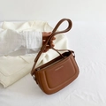 Brown minimalist leather shoulder bag with FASHION & RYX logo and adjustable strap - Brown