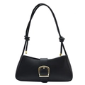 Minimalist black PU leather underarm bag with gold buckle and decorative strap knots - Black