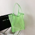 Neon green mesh tote bag with large capacity for women's casual summer shopping - Green