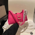 Chic quilted PU tote bag in vibrant rose pink with gold buckle and stylish silk scarf - Rose Red