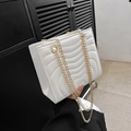 White wave-quilted PU leather square shoulder bag with elegant gold metal chain straps - White