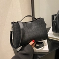 Elegante borsa a tracolla in PU goffrato coccodrillo nero con ampia tracolla - Nero Puro
