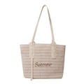 Stro strandtas met Suemmr borduursel en lederen riemen voor zomerse strandvakanties - Zonder hanger / Broken Wit