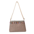 Ethnic style woven crossbody bag with geometric patterns and colorful tassel details - Khaki