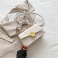 White pleated handle crossbody bag with gold round buckle and adjustable shoulder strap - White