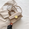 Elegant beige ruched handle crossbody bag with gold metal ring buckle and smooth finish - Khaki