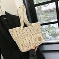 Borsa tote in cotone intrecciato color crema con pois colorati e dettaglio margherita 3D - Stile 2 Bianco Riso (Pois Colorati Con Margherita Bianca)