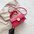 Elegant hot pink pleated handbag with gold round buckle and adjustable crossbody strap - Rose Red