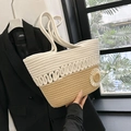 Borsa a spalla intrecciata a mano in cotone bicolore beige e kaki con piccola margherita - Stile 2 Cachi (Blocco di Colore Con Margherita Bianca)