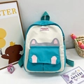 Cute cartoon cat backpack for kids in blue and white canvas with adjustable straps - Green
