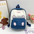 Blue and white cartoon cat backpack for kids with cute ear flaps and paw prints - Blue