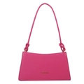 Bolso fucsia minimalista bajo el brazo con correa anudada y texto fashion dorado - Rosa rojo