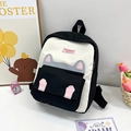 Cute black and white kitten theme backpack with pink paw prints and fashion label for kids - Black