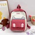 Pink kitten ears school backpack for girls with cartoon paws and adjustable straps - Watermelon red