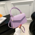 Minimalist lavender square crossbody bag with woven texture and gold metal accents - Purple