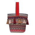 Ethnische gewebte Handtasche mit bunten Wellenmustern und Fransen im Vintage-Stil - Rot