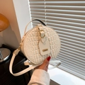 Minimalist white round crossbody bag with crocodile stone pattern and gold hardware - White