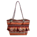 Bolso tote étnico bohemio de tejido con borlas de colores y diseño geométrico - Naranja