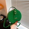 Summer green round crossbody bag with faux crocodile texture and gold hardware details - Green