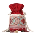 Ethnic red canvas bucket bag with floral embroidery and colorful hanging tassels - Red