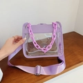 Mini purple transparent PVC crossbody bag with chunky chain and nylon strap - Purple