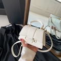 Mini cream white crossbody bag with lychee pattern leather and gold hardware - White