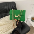Chic green quilted crossbody bag with gold crescent moon clasp and chain strap - Green