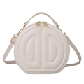Fashionable beige round crossbody bag with double D embossing and gold hardware - White
