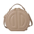 Beige round crossbody bag with top handle and embossed quilted pattern - Khaki