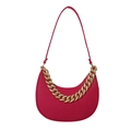 Pink crescent shoulder bag in snakeskin pattern with chunky gold chain detail - Rose Red
