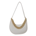 White hobo bag with crocodile embossing and a chunky gold chain strap accessory - White