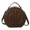 Brown circular crossbody bag with D-embossed texture and golden metal hardware - Brown