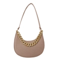 Chic dusty pink hobo bag with snakeskin texture and decorative gold chain - Khaki