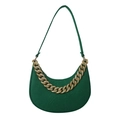Green crocodile pattern crescent hobo bag with rhinestone chain and shoulder strap - Green