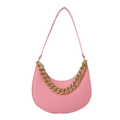 Pink crescent underarm bag with crocodile embossed leather and gold chain decoration - Pink