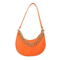 Bright orange crescent shoulder bag with crocodile pattern and golden chain link - Orange