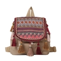Boho υφασμάτινο σακίδιο με πολύχρωμα έθνικ μοτίβα και μακριά διακοσμητικά κρόσσια - Κόκκινο
