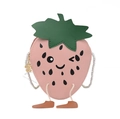 Cute pink strawberry shaped kids shoulder bag with cartoon face and green leaf detail - Pink