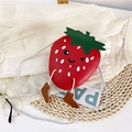 Cute strawberry shaped kids crossbody bag in red with cartoon face and green leaf detail - Red