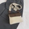 Bolso bandolera marrón y blanco con correa jacquard geométrica y hebilla redonda - Patchwork Marrón y Blanco / Blanco