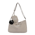 Khaki crossbody bag set with round coin purse and plush charm on white background - Single Bag / Gray