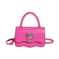 Bright pink trendy small handbag with wavy edge flap and silver heart pendant detail - Rose Red
