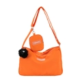 Vibrant orange nylon crossbody bag set with adjustable strap and fashion logo - Orange