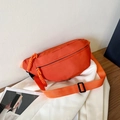 Detail of bright orange nylon waist bag with double zippers and adjustable strap - Orange Red