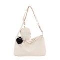 Beige 2-in-1 nylon crossbody bag set with fashion label and plush black keychain - Off White