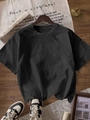 Women's minimalist black crew neck short sleeve t-shirt in a relaxed casual fit - S / Black