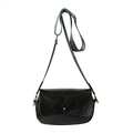 Modische schwarze PU-Leder Umhängetasche mit buntem Jacquard-Gurt im Ethno-Stil - Schwarz